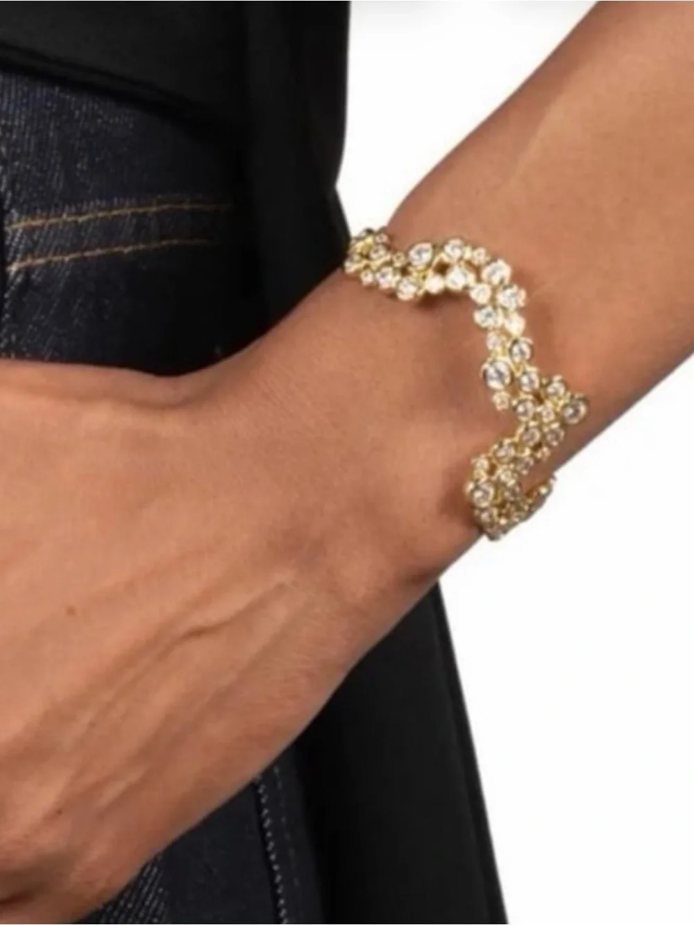 NEW Alexis Bittar Asterales Cubic Zirconia Wave Cuff Bracelet Gold Clear JL25